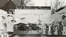 Lawn decorations during Homecoming week.  Photo from 1965 edition of The Drift