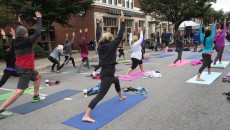 Yogis stretched on Mass Ave.