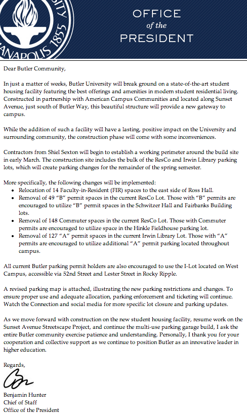 Email announcement from Ben Hunter, chief of staff.