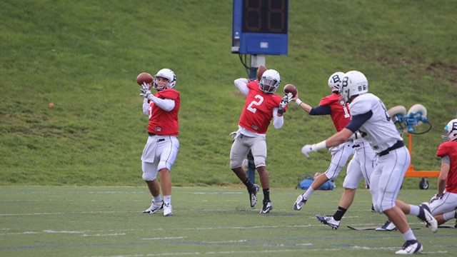 (Collegian File Photo) QB Malcom Weaver (center) threw for five touchdowns in five games last season.