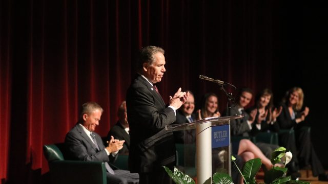 Photo by Jimmy Lafakis President Jim Danko announced a $25 million donation today in the Schrott Center.
