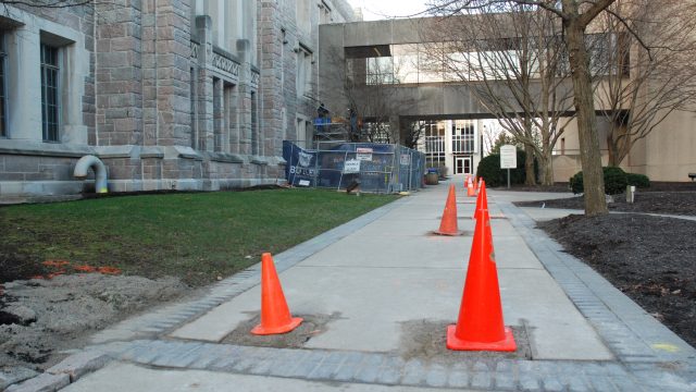 Electrical construction continues on campus at Jordan Hall, the Mall
