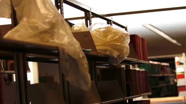 Leaking ceilings distract students in the Science Library, Jordan Hall
