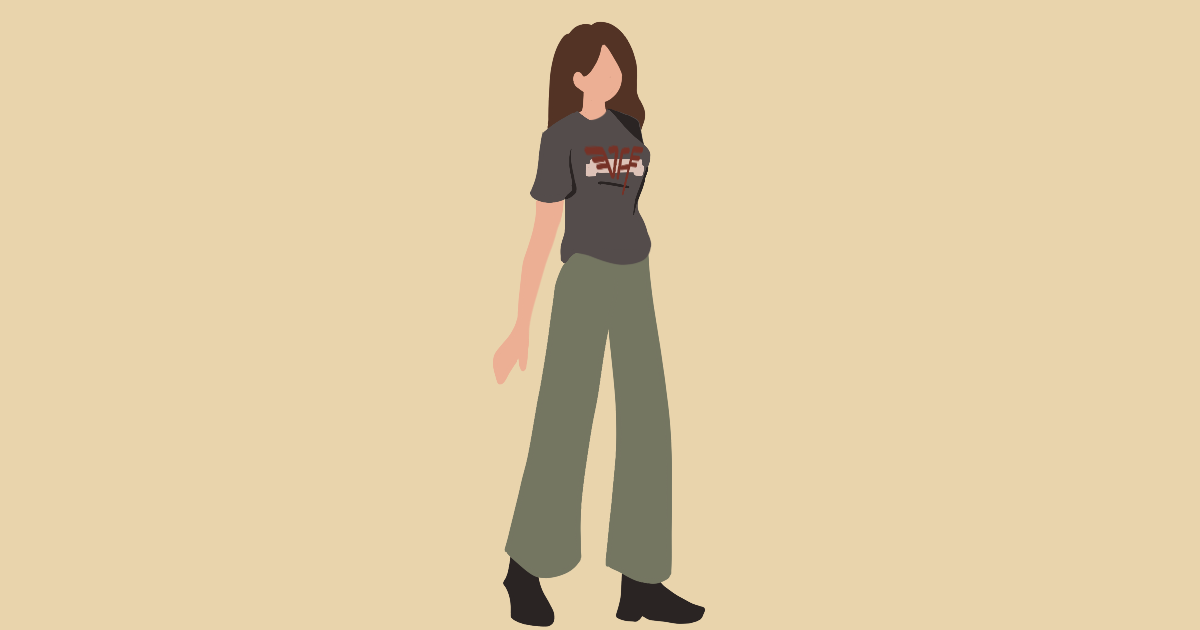 graphic of a cartoon girl in a band tee