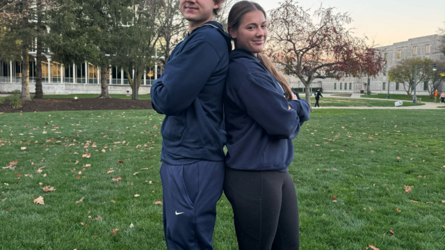 Siblings with a serve